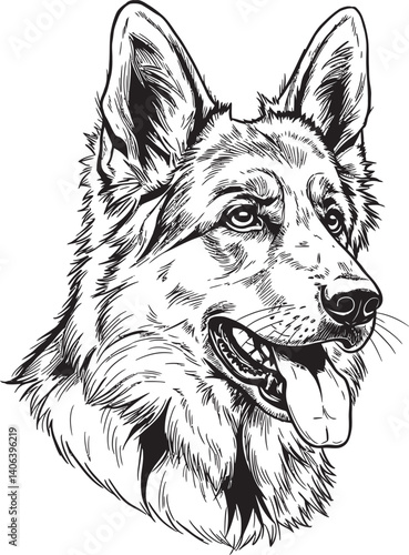 German Shepherd Black Silhouette Vector on Clean White Background