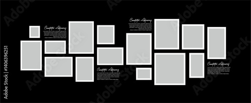 Pictures or photos frame collage. comics page grid layout abstract photo frames and digital photo wall template