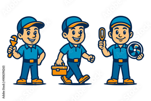 HVAC technician funny cartoon mascot character logo illustration