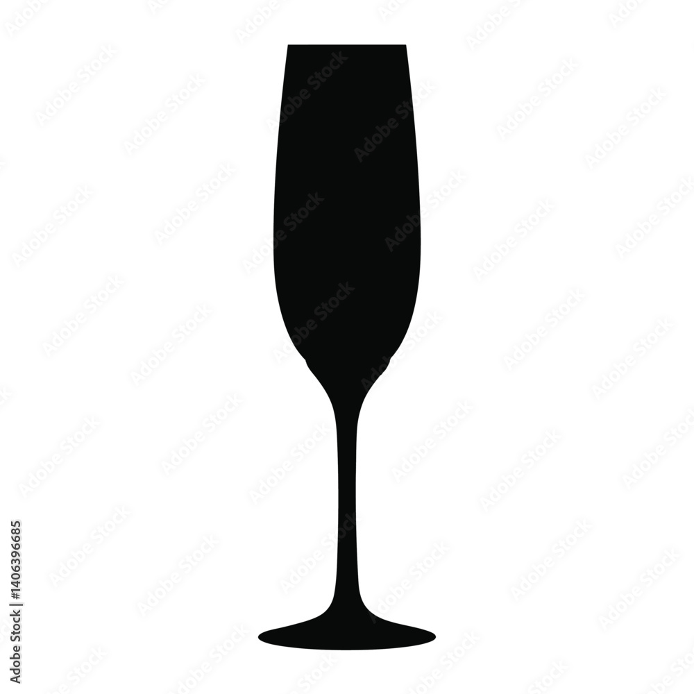 Champagne flute silhouette. This image shows a black silhouette of a champagne flute with a simple and elegant design. Vector illustration black clipart design.
