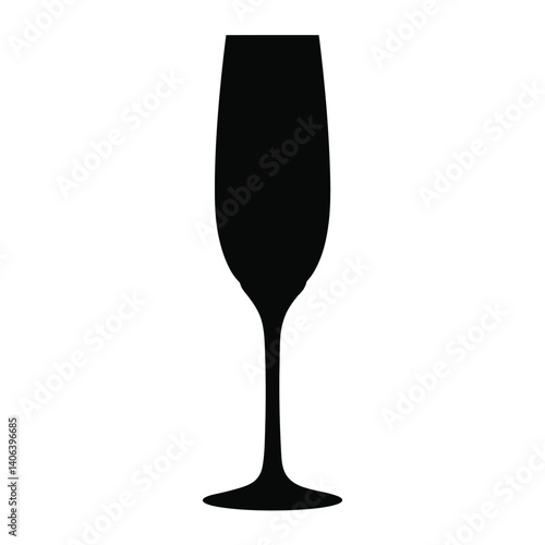 Champagne flute silhouette. This image shows a black silhouette of a champagne flute with a simple and elegant design. Vector illustration black clipart design.