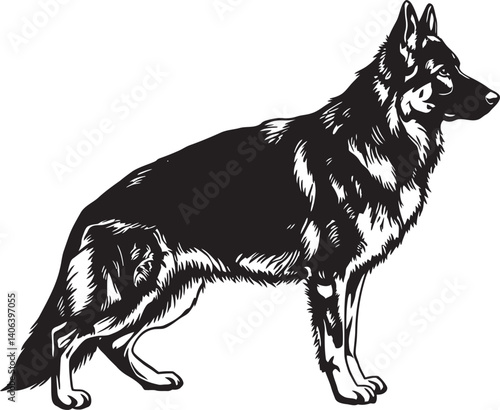 German Shepherd Black Silhouette Vector on Clean White Background