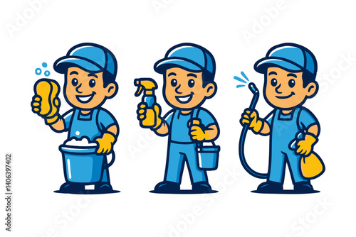 car washer funny cartoon mascot character logo illustration