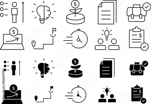 Startup Icon Set Featuring Business Strategy