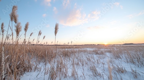 Wallpaper Mural Winter sunset landscape serene frost covered grass field Torontodigital.ca