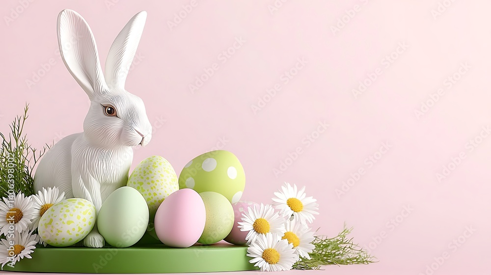 Obraz premium Easter Bunny Eggs Pink Background (1)