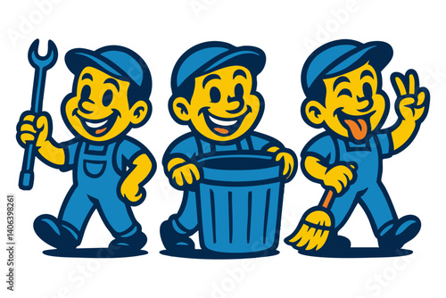 garbage collector funny cartoon mascot character logo illustration