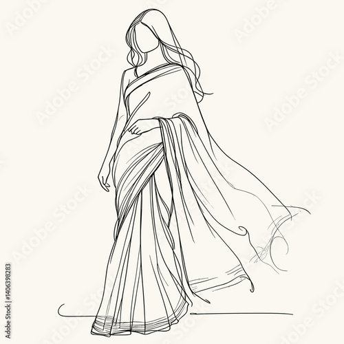 Elegant woman wearing a saree walking gracefully  