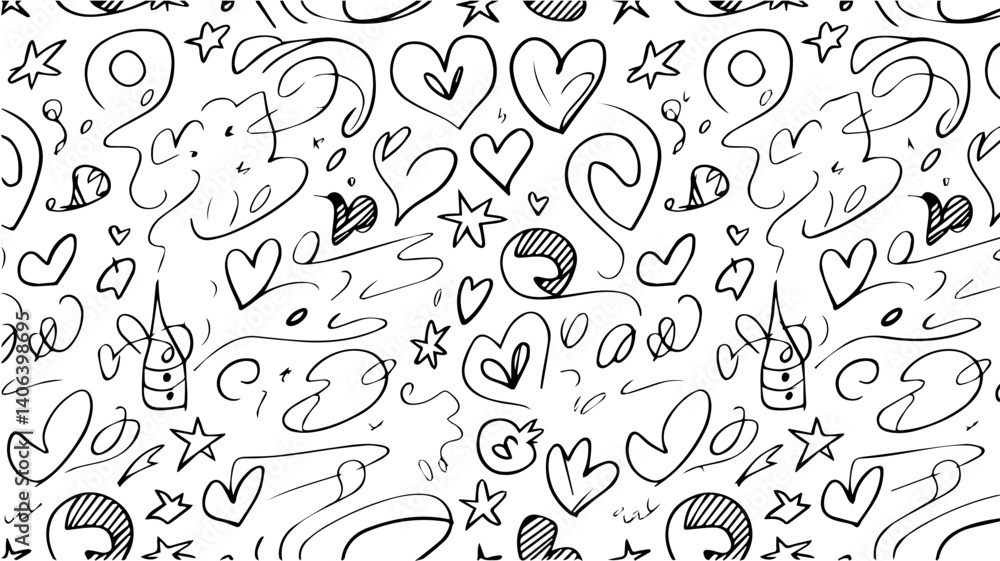 of hand drawn of silhouette doodle pattern on white background. of hand drawn of silhouette doodle pattern on white background.