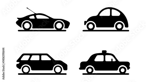 A silhouette car icon set on a white background