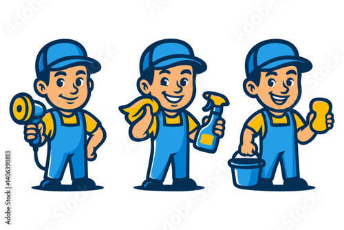 professional car detailer funny cartoon mascot character logo illustration