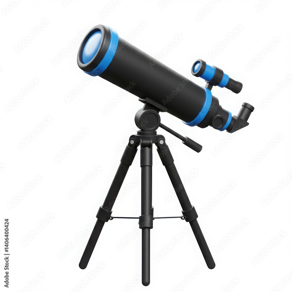 Illustration of a telescope with blue accents on a tripod stand isolated on white background Illustration of a telescope with blue accents on a tripod stand isolated on white background