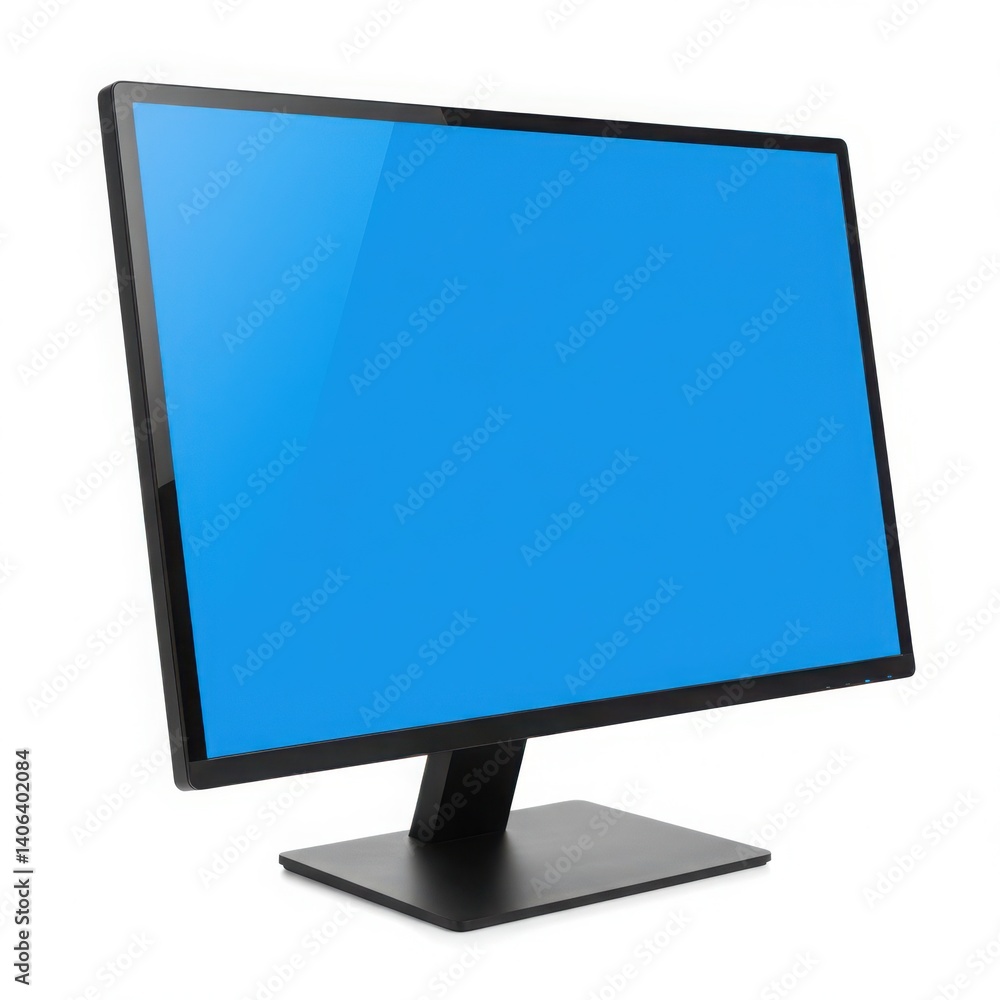 A computer monitor with a blue screen on a clean background view isolated on white background A computer monitor with a blue screen on a clean background view isolated on white background