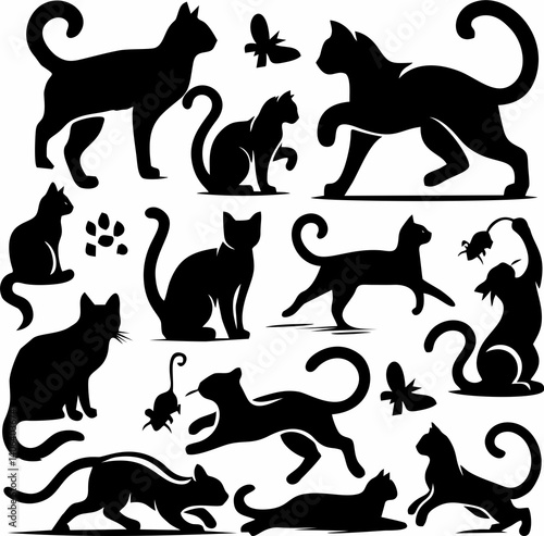 Canvas Print set of cats silhouettes