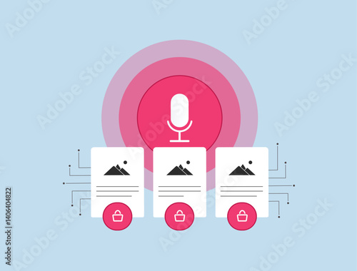 Voice assistants powered by AI create personalized shopping experiences through smart suggestions, natural interaction and behavioral insights. E-commerce voice assistants vector illustration