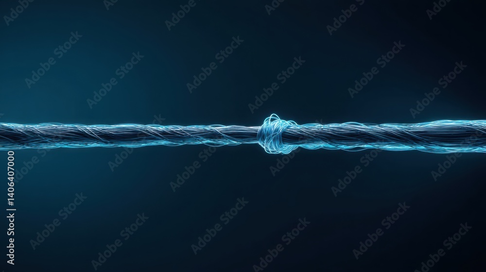 Rope forming a cyber neural thread against a light blue background representing connections in digital contracts and agreements Rope forming a cyber neural thread against a light blue background representing connections in digital contracts and agreements