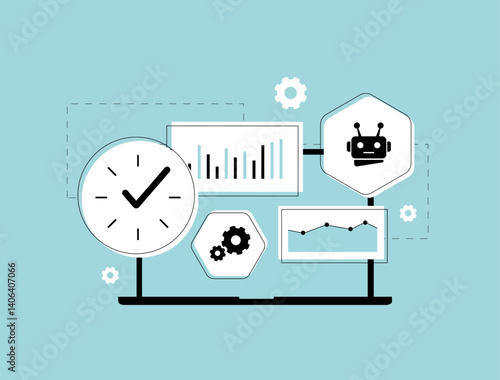 AI-powered dashboards deliver real-time analytics and business insights for smarter decision-making, predictive strategy and enhanced performance. Real-time analytics dashboard vector illustration