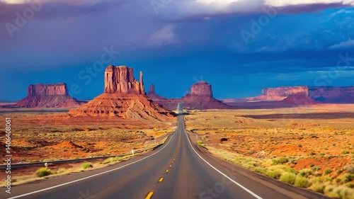 Desert Road at Sunset. Scenic Desert Road Leading to Mountains