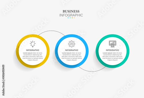 Business infographic thin line process with square template design with icons and 3 options or steps. Vector illustration.
