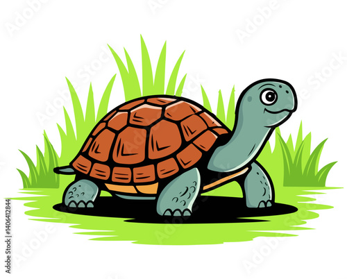 tortoise vector with a green leaf