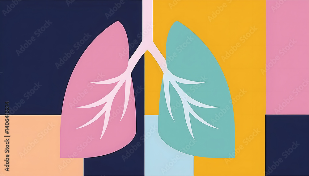 Fototapeta premium Colorful abstract representation of lungs with a geometric background
