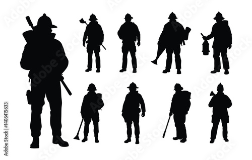 Firefighter silhouettes set.