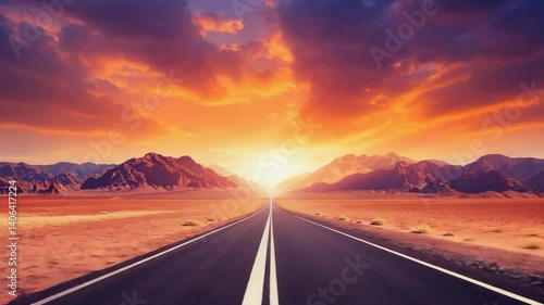 Desert Road at Sunset. Scenic Desert Road Leading to Mountains