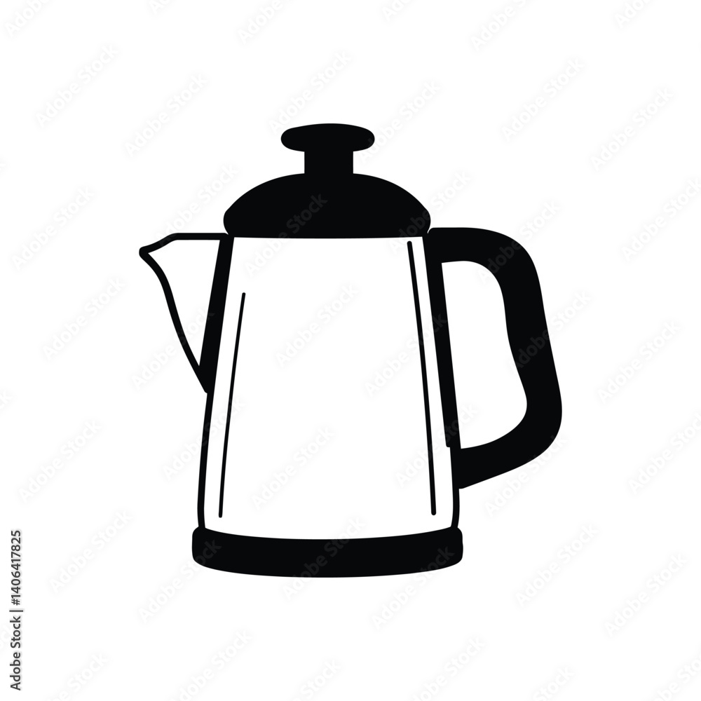 Fototapeta premium Black and White Style Teapot Silhouette with Transparent Background