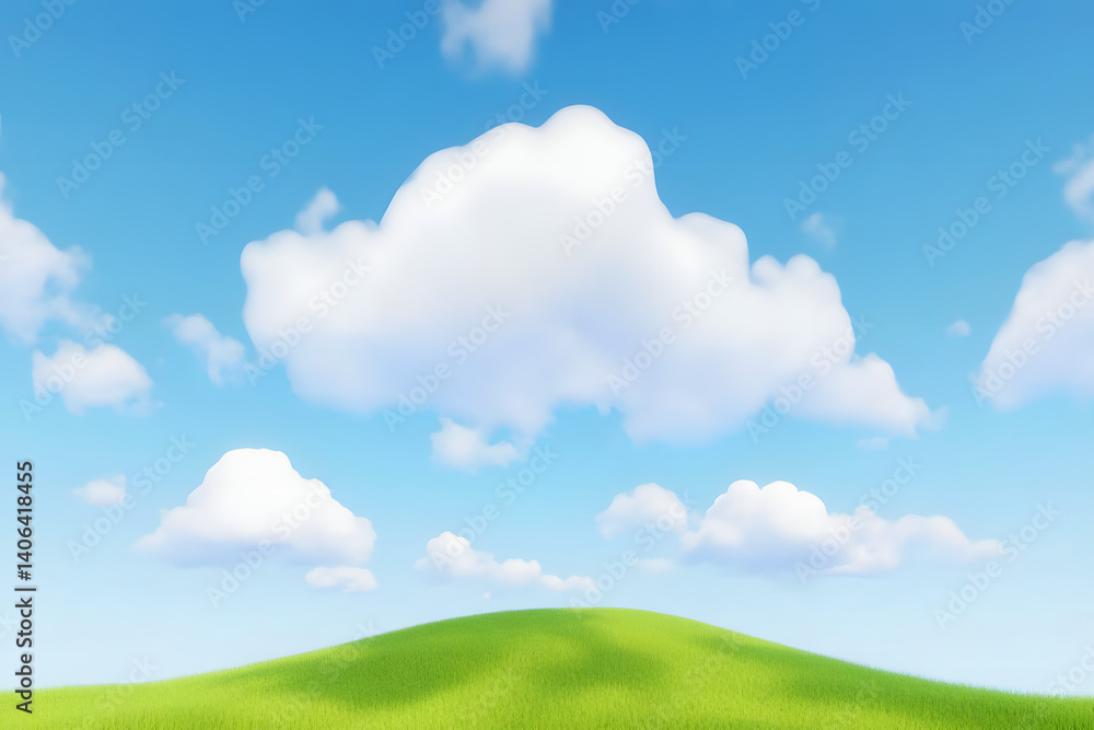 Obraz premium Clouds Drift Over Green Hilltop