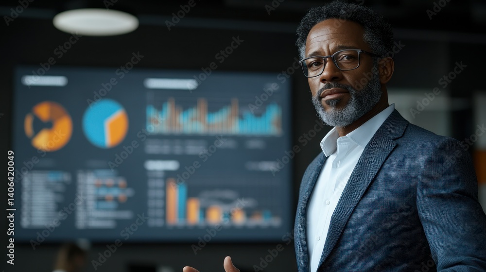 Focused business leader in modern office setting Focused business leader in modern office setting