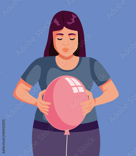 Obese Woman Suffers from Bloating and Constipation Vector Illustration. Person who suffers from being overweight has negative digestive issues 
