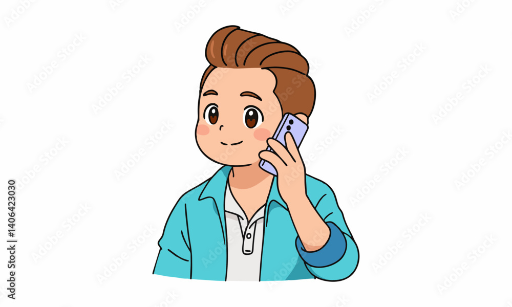 cute man talking on mobile phone cartoon illustration cute man talking on mobile phone cartoon illustration