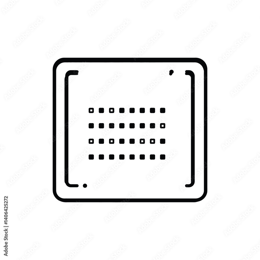 Black outline square icon with rounded corners and a grid of squares inside Black outline square icon with rounded corners and a grid of squares inside