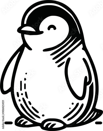 Line art of penguin cartoon vector. penguin coloring book.