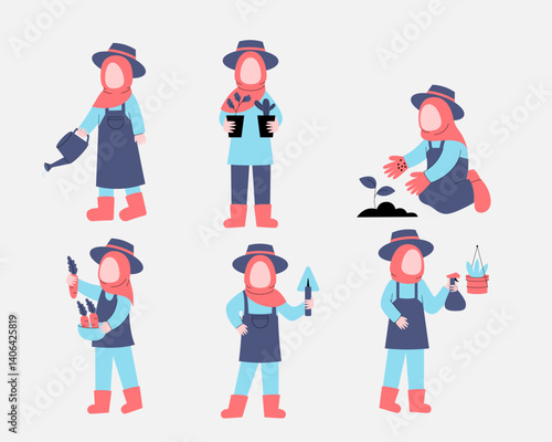 Muslim girls engaged in various gardening activities.