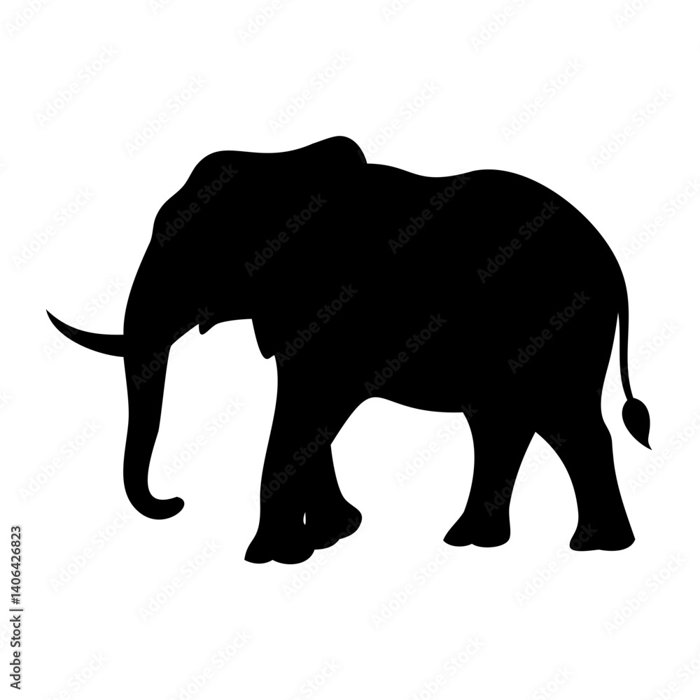 Fototapeta premium Minimalist Elephant Vector Illustration Black Silhouette Isolated on Transparent Background