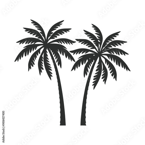 Coconut Palm Tree with Tropical Leaves Vector Illustration