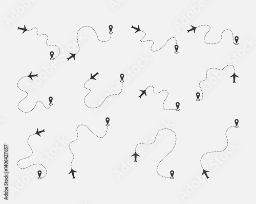 Collection of airplane travel routes displayed with markers.