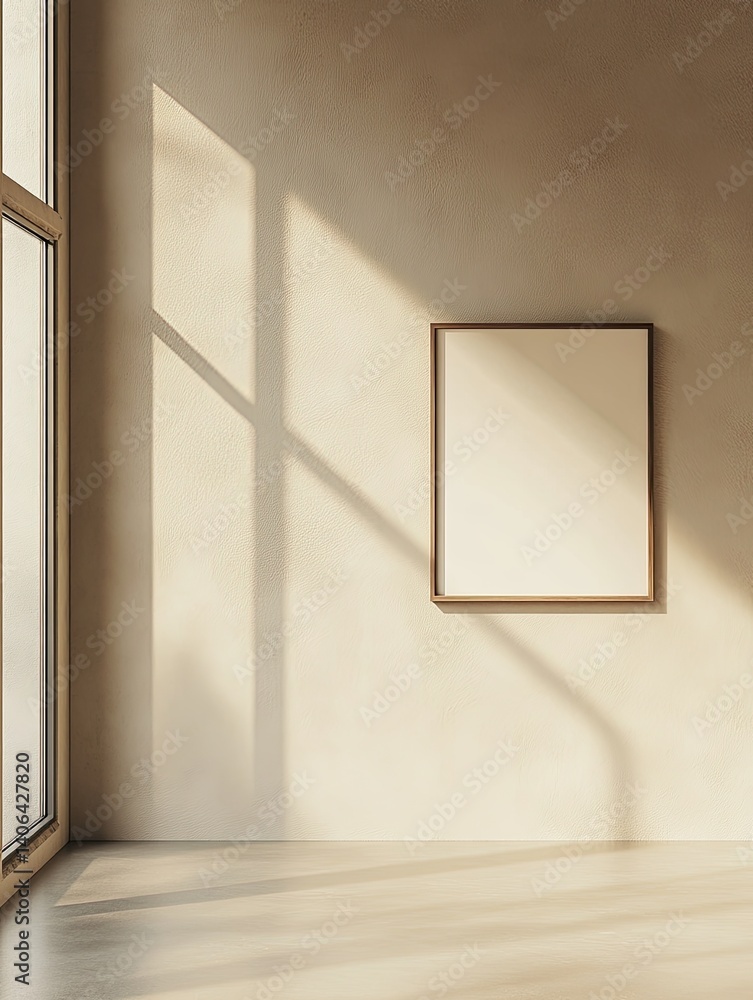 Blank Frame Mockup on Beige Wall with Sunlight Shadows Blank Frame Mockup on Beige Wall with Sunlight Shadows