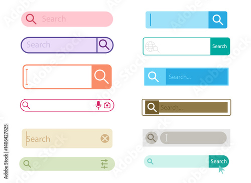 Colorful search bar variations displayed for interface design.