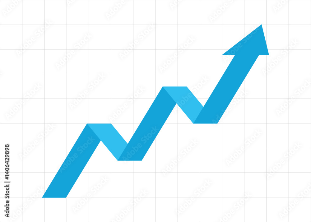 3D Blue Arrow Pointing Up with Grid Background represents Consistent Business Growth, Economic Boom, Profit Trend 3D Blue Arrow Pointing Up with Grid Background represents Consistent Business Growth, Economic Boom, Profit Trend