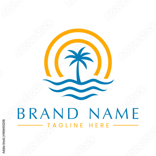 palm tree logo element, Palm tree icon of summer and travel logo vector