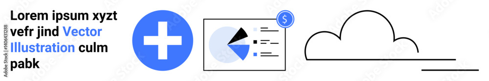 Blue medical cross beside financial data chart and connected cloud icon. Ideal for healthcare, technology, data analysis, cloud storage, finance, innovation, and simple landing page Blue medical cross beside financial data chart and connected cloud icon. Ideal for healthcare, technology, data analysis, cloud storage, finance, innovation, and simple landing page