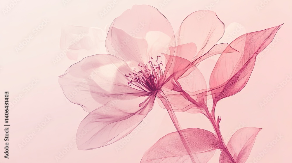 Fototapeta premium Delicate Pink Blossom Flower with Translucent Petals