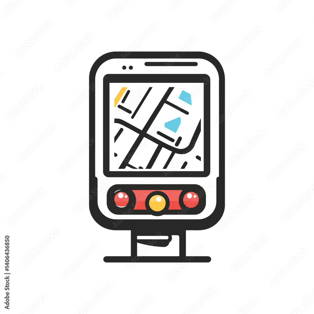 Cartoon GPS Navigator Device with Route on Screen and Buttons on White Cartoon GPS Navigator Device with Route on Screen and Buttons on White