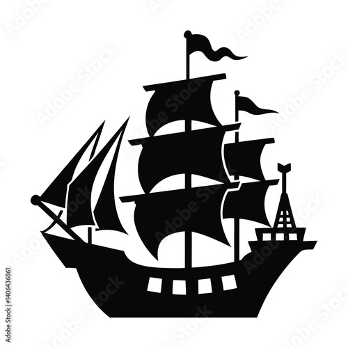 Pirate ship icon of silhouette vector illustration