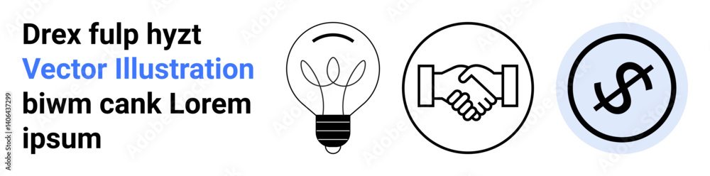 Light bulb symbolizing ideas, handshake for partnership, and crossed-out dollar for nonprofit or budget focus. Ideal for innovation, teamwork, nonprofit, partnerships, business, creativity simple Light bulb symbolizing ideas, handshake for partnership, and crossed-out dollar for nonprofit or budget focus. Ideal for innovation, teamwork, nonprofit, partnerships, business, creativity simple