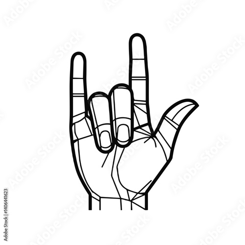 Minimalist hand drawing making the "I Love You" sign in American Sign Language