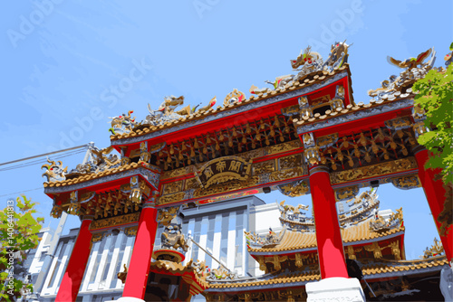 三国志の英雄で商売の神様、関羽を祀った、横浜中華街のシンボル、関帝廟
