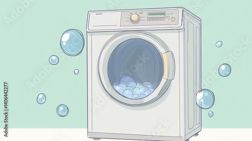 Household appliance for laundry, showing bubbles.